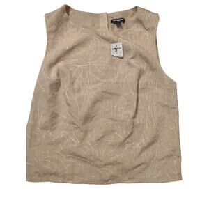 Express Sleeveless Top XS Metallic Embroidery‎ Gold Sheen Tan Button Back Boxy
